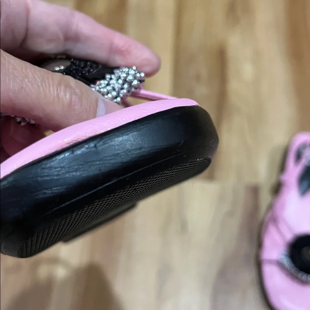 jamie sadock Pink Slingback Sandals with Black Beaded Medallions
